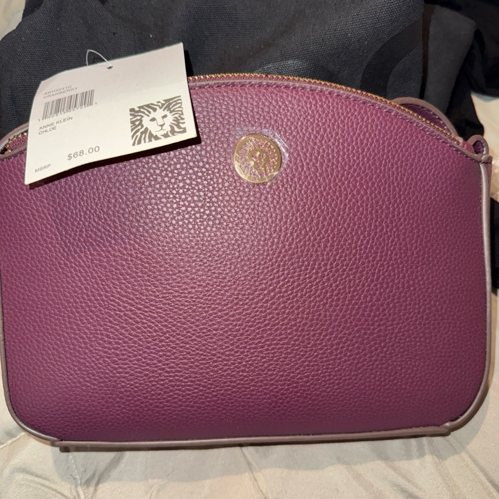 Anne Klein Structured Burgundy Crossbody Bag with Gold Hardware